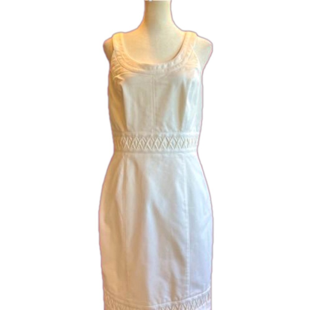 White House Black Market Women 8 Sheath Dress Lattice Sleeveless White Cocktail - Picture 2 of 7